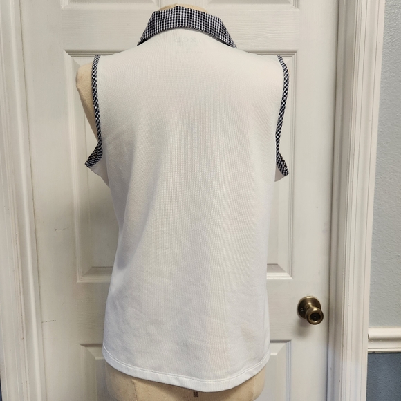 IZOD Golf White Sleeveless Top with Black and White Gingham Trim - Picture 4 of 12